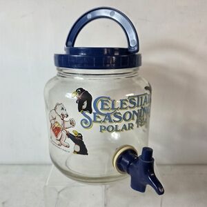Vtg 1986 Celestial Seasonings Polar Tea Glass Jar with Spout